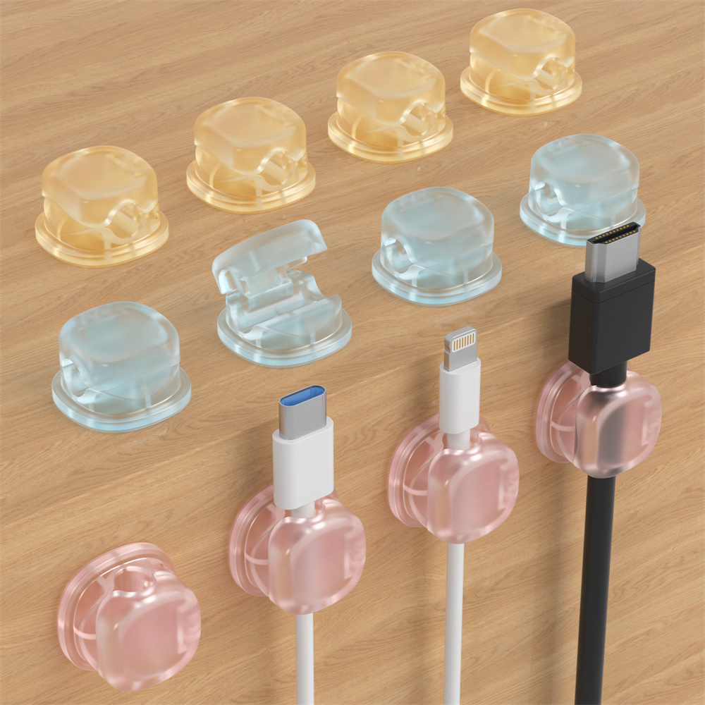 Desk Setup Organization - 3 transparent color magnetic cable organizer,