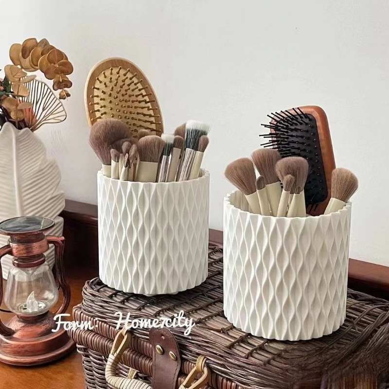 Desk Setup Organization - 360° Rotating Makeup Brush Storage Box
