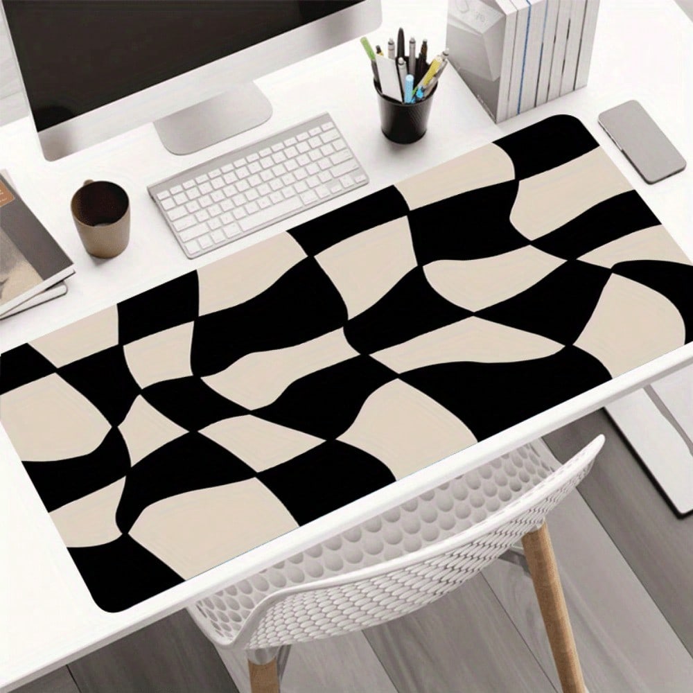 Desk Setup Beige - Large Black & Beige Checkerboard Gaming