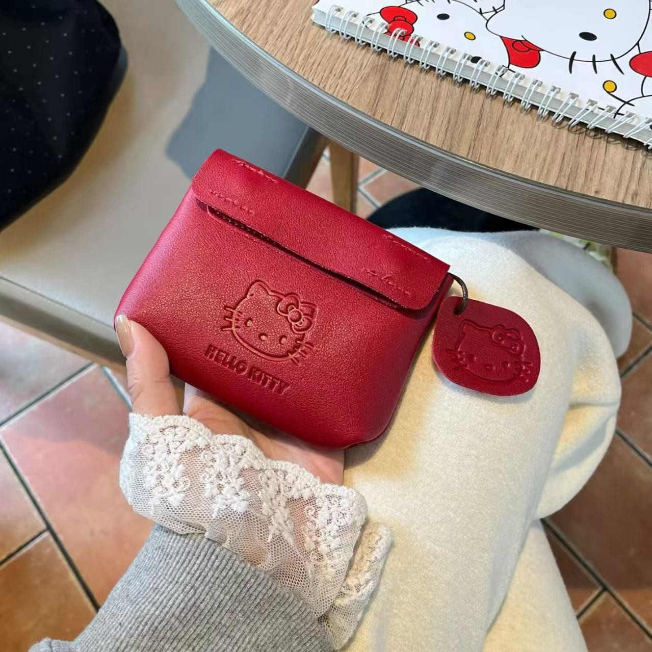 Headphone Hook Under - Cute Hello Kitty Red Leather Coin