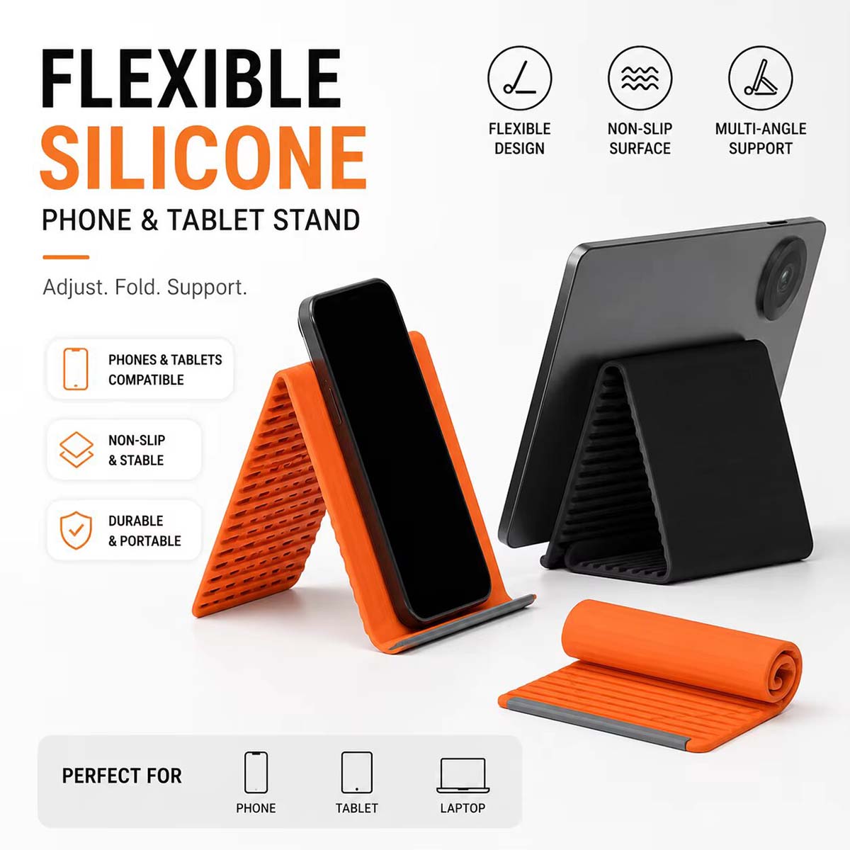Desk Setup Design - Freely Shaping Silicone Phone Holder Foldable