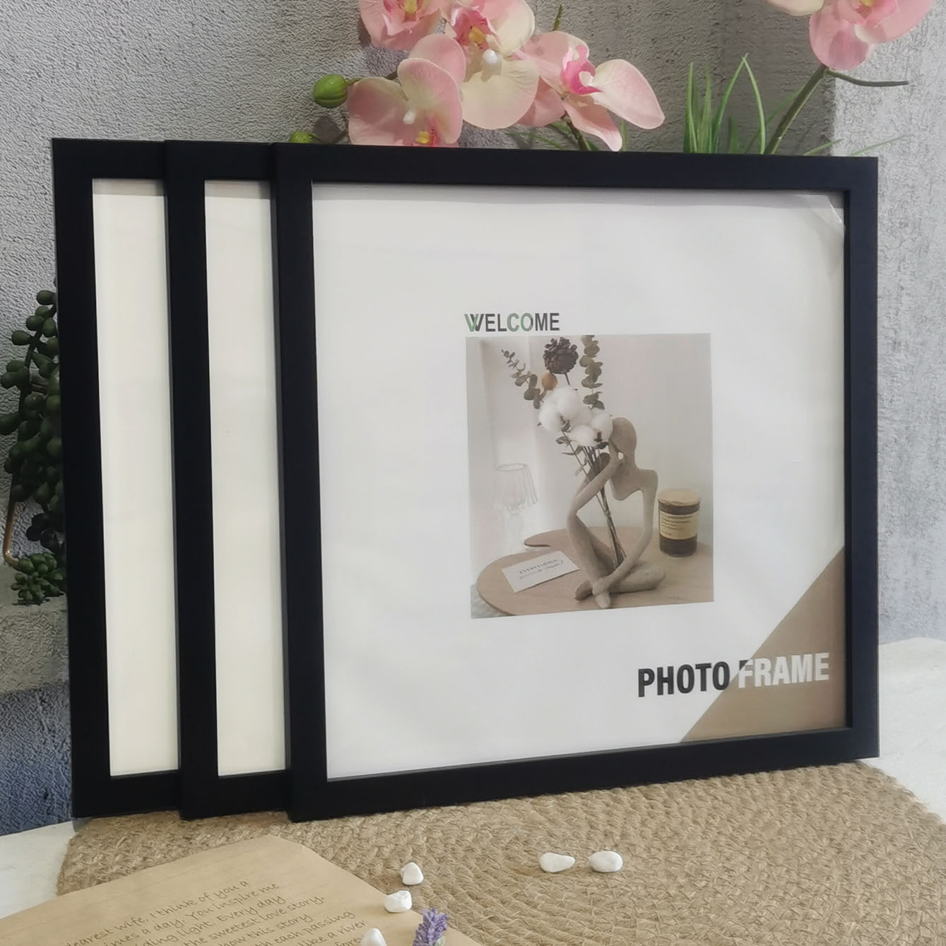 3Pcs Wood Square Photo Frames  - Desk Setup Photo reseña y precio
