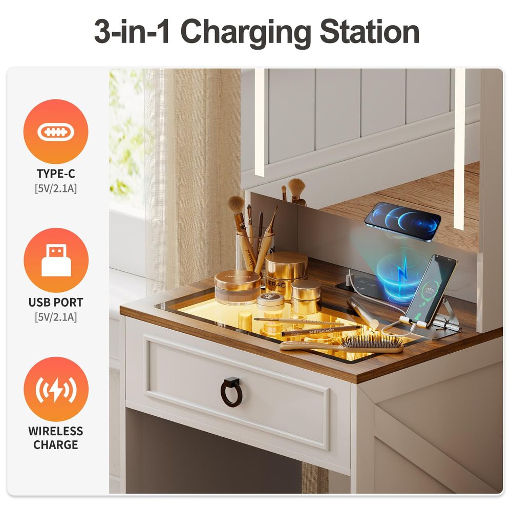 Vanity Desk with Flip up Vanit - Desk Setup Charging Station reseña y precio