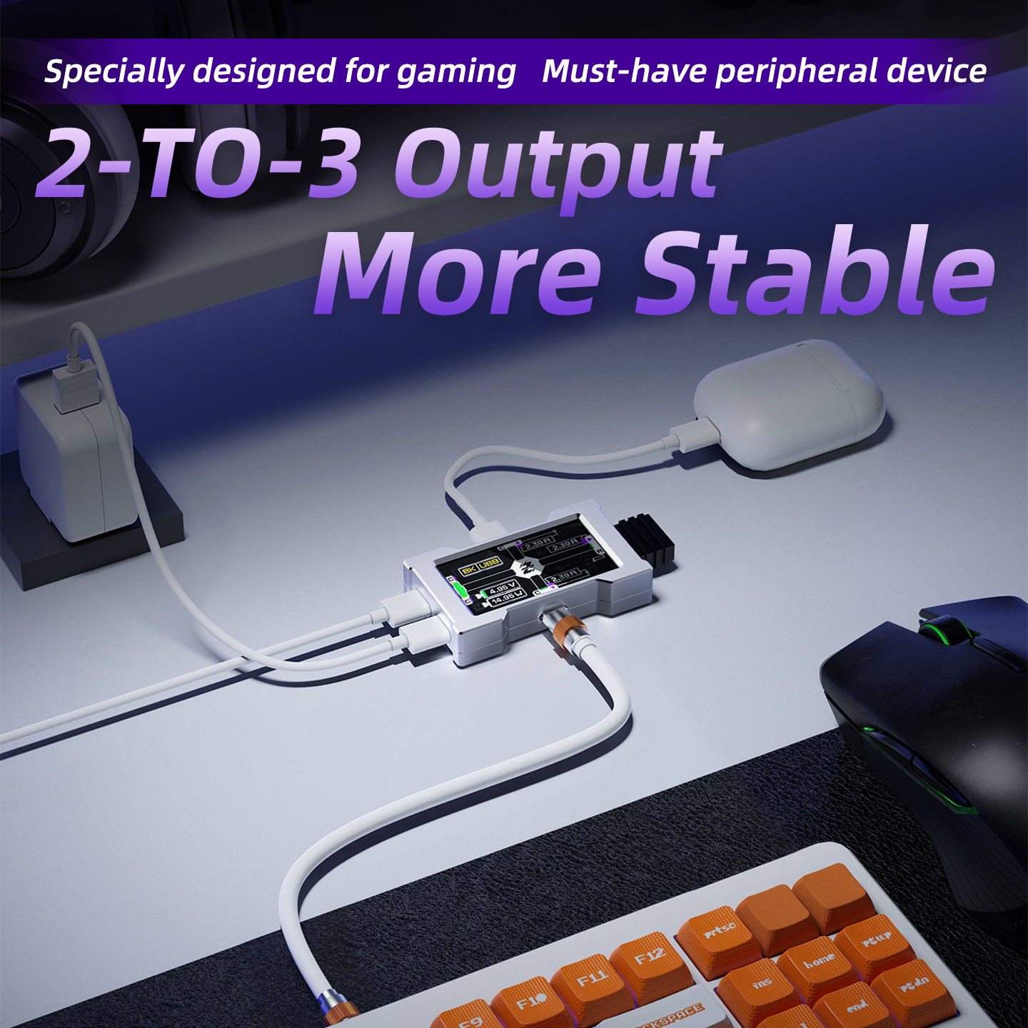 HMHUB Gaming USB Hub - 2-To-3  - Desk Setup Usb Hub reseña y precio