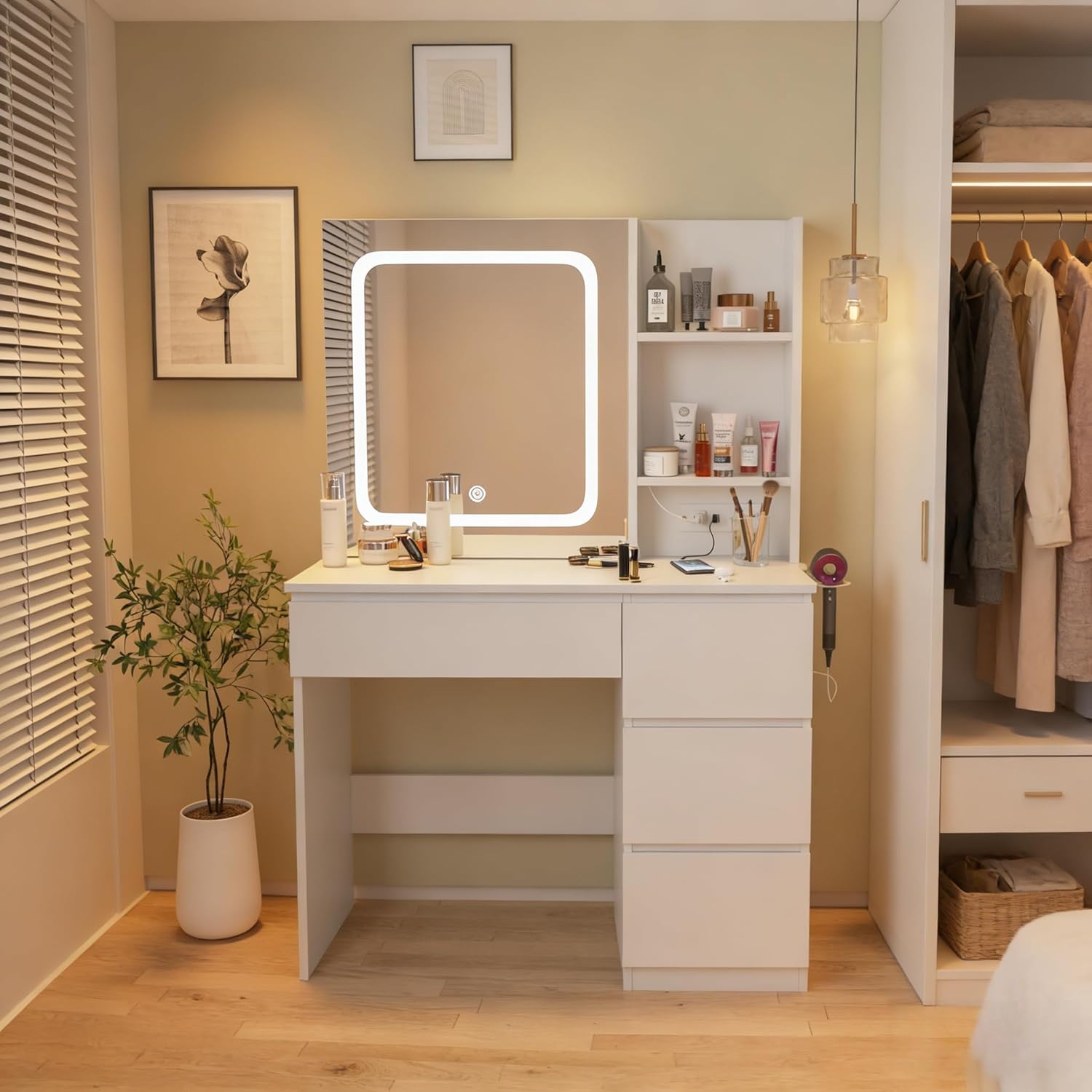 Make Up Vanity Desk with Charg - Desk Setup Charging Station reseña y precio