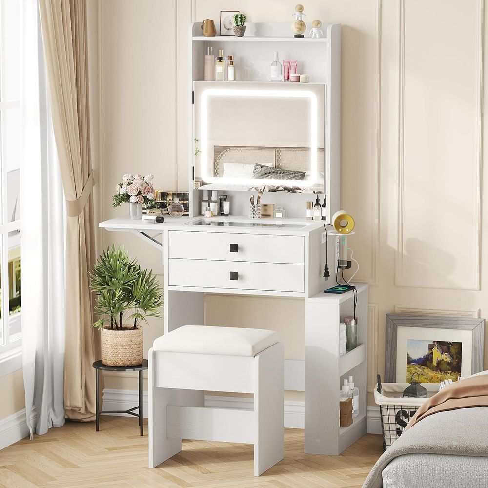 Vabches Small Makeup Vanity De - Desk Setup Charging Station reseña y precio