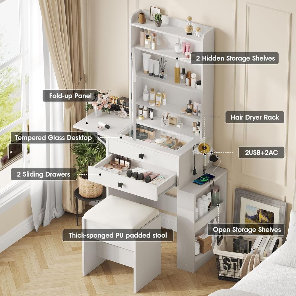 Vabches Small Makeup Vanity De - Desk Setup Charging Station reseña y precio