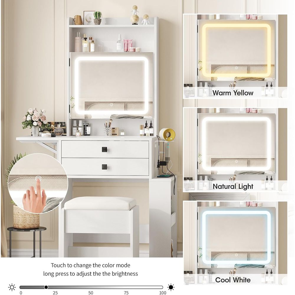 Vabches Small Makeup Vanity De - Desk Setup Charging Station reseña y precio