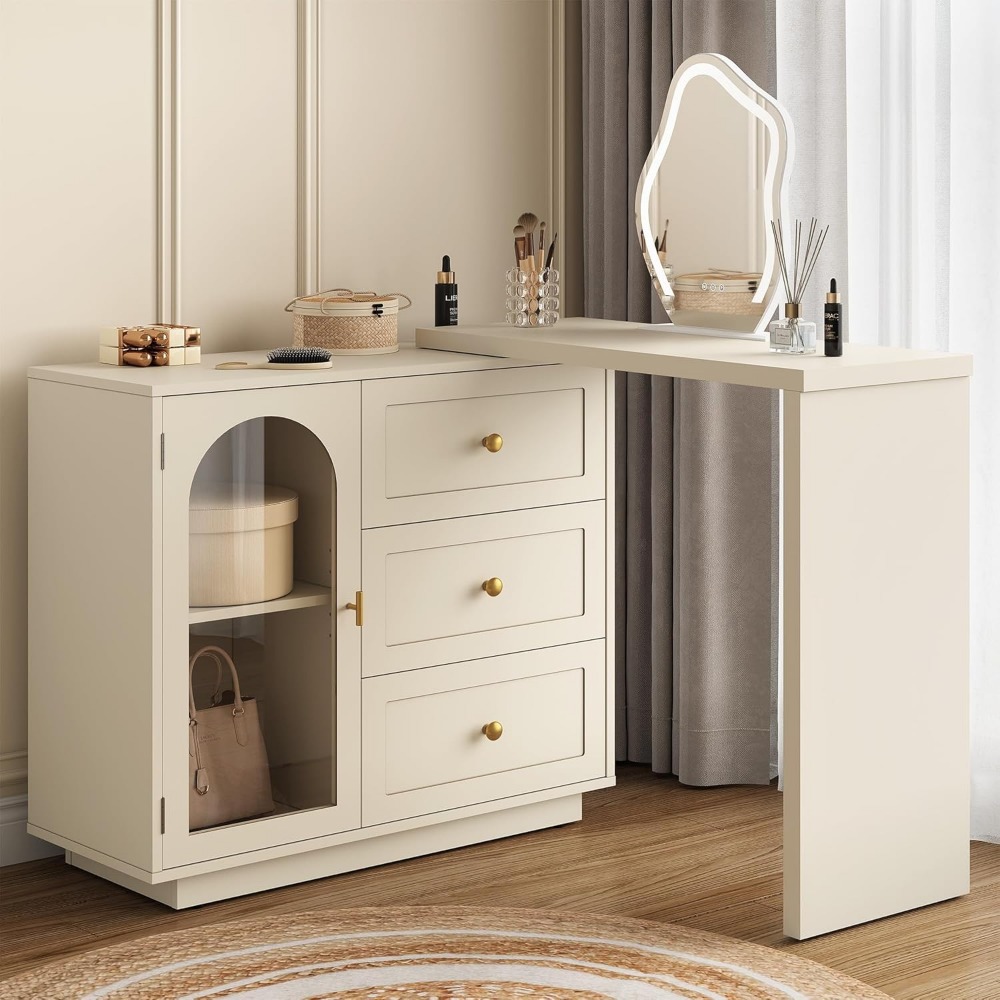 59” Large Makeup Vanity Desk,  - Desk Setup Beige reseña y precio