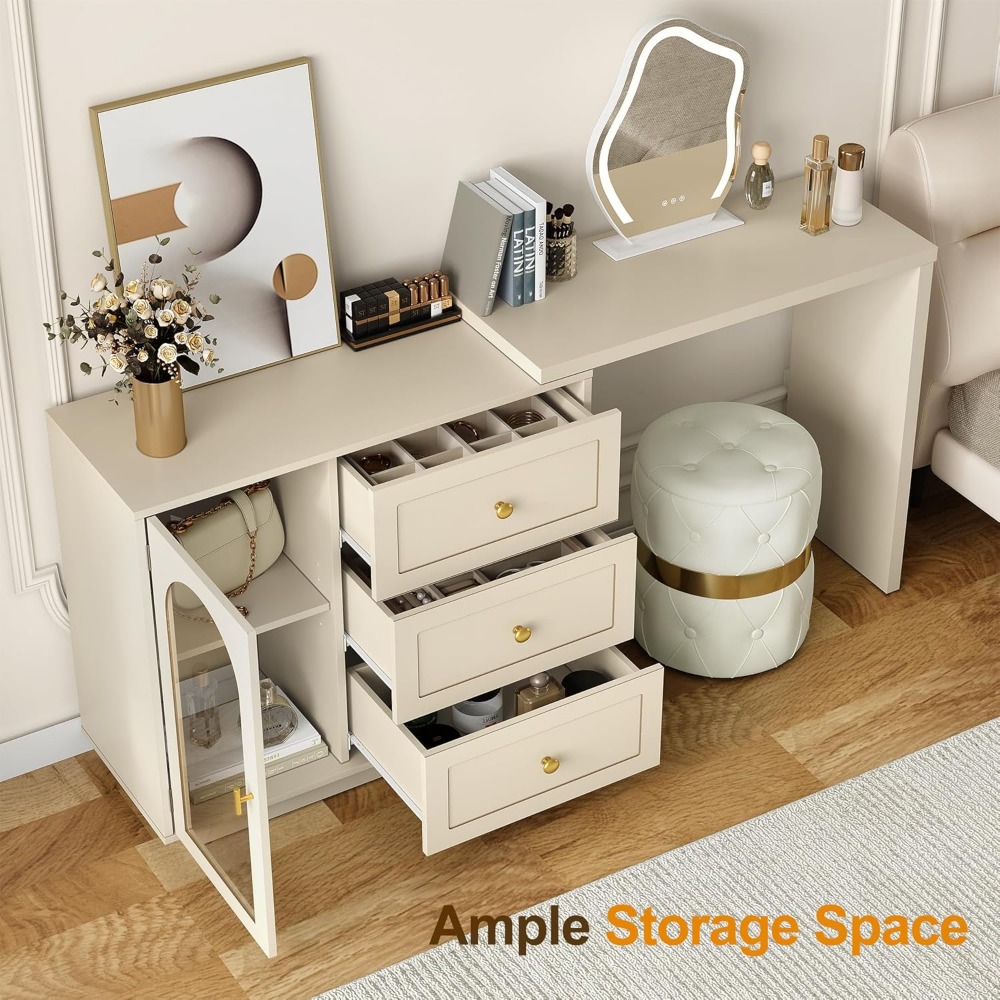 59” Large Makeup Vanity Desk,  - Desk Setup Beige reseña y precio
