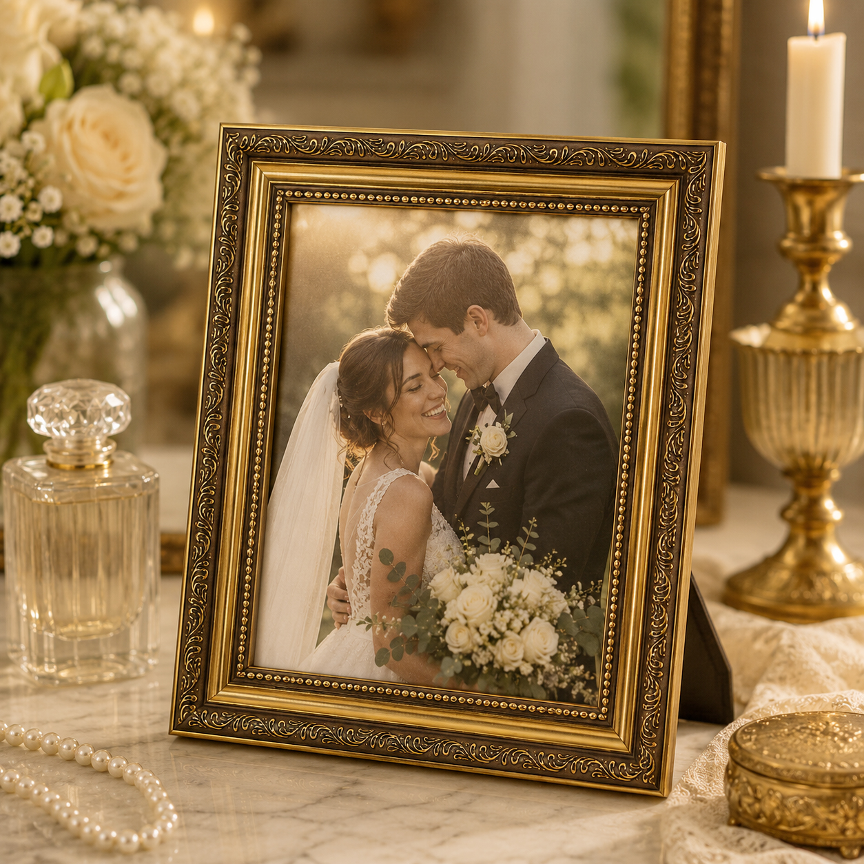 Antique Gold Photo Frame - Ava - Desk Setup Photo reseña y precio