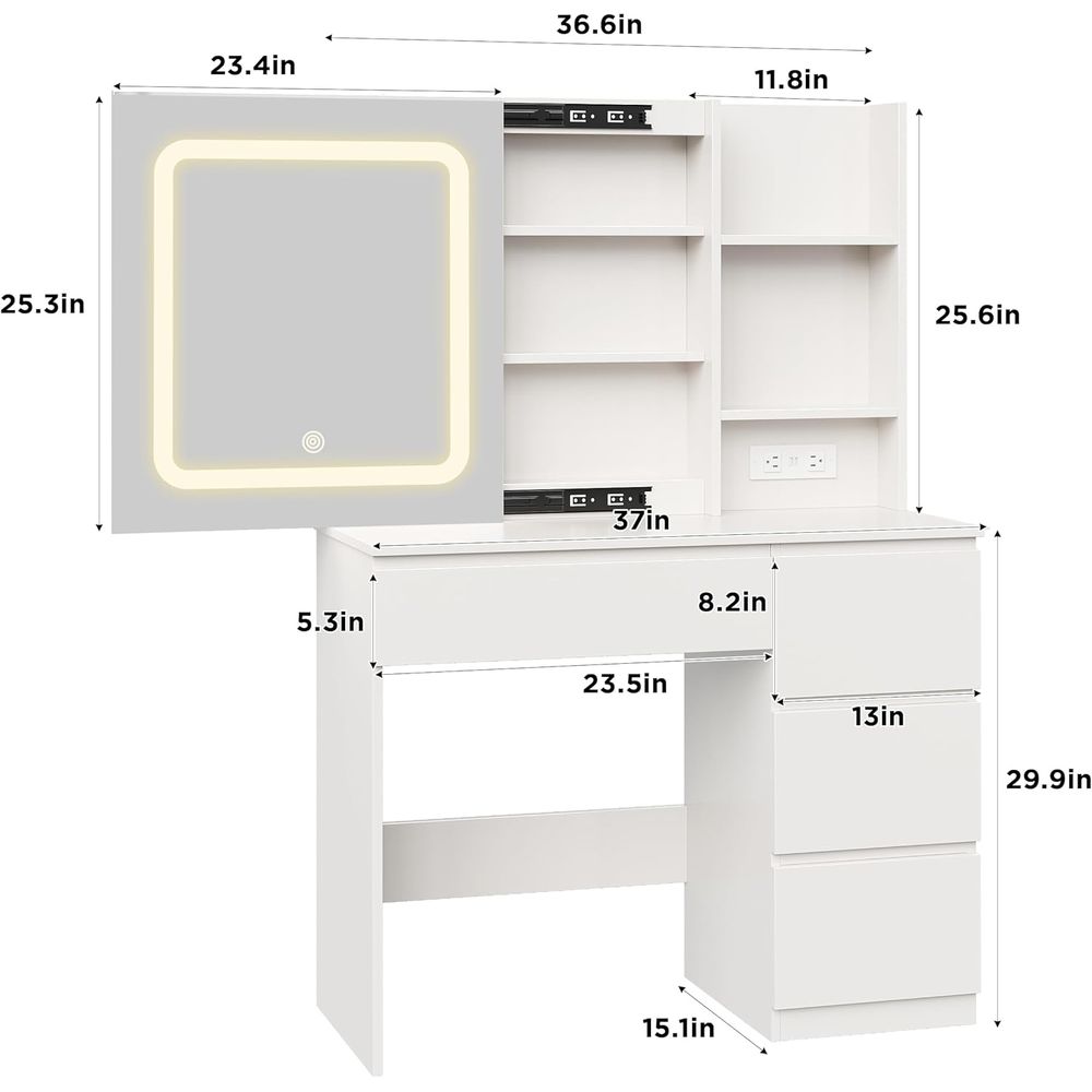 Vabches Make Up Vanity Desk wi - Desk Setup Charging Station reseña y precio