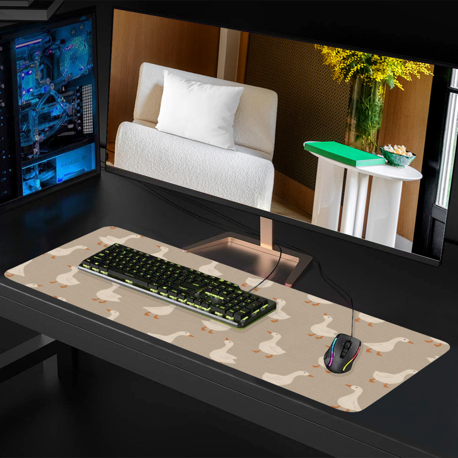 Goose Flock Pattern Desk Mat N - Desk Setup Beige reseña y precio