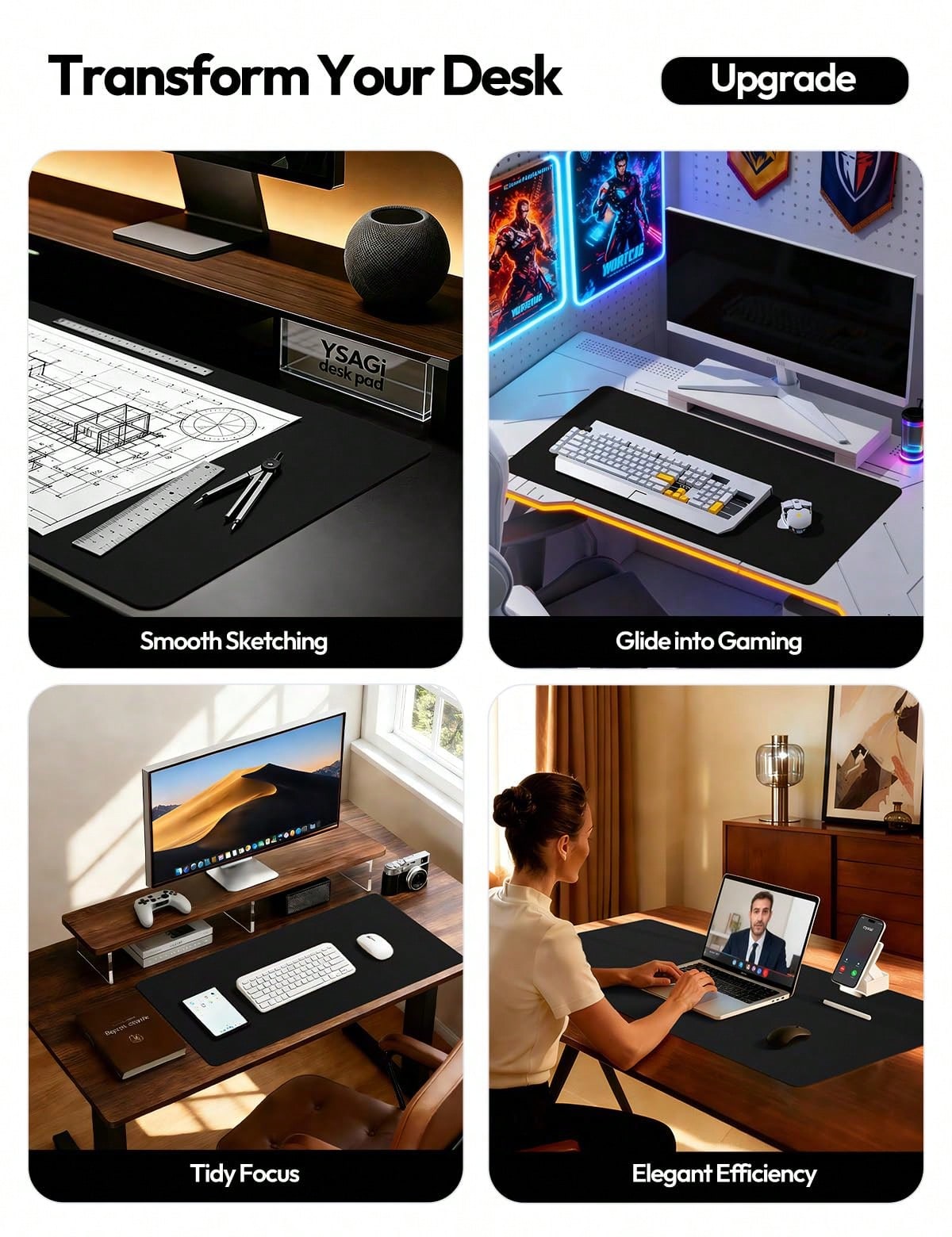 Large Black & Beige Checkerboa - Desk Setup Beige reseña y precio