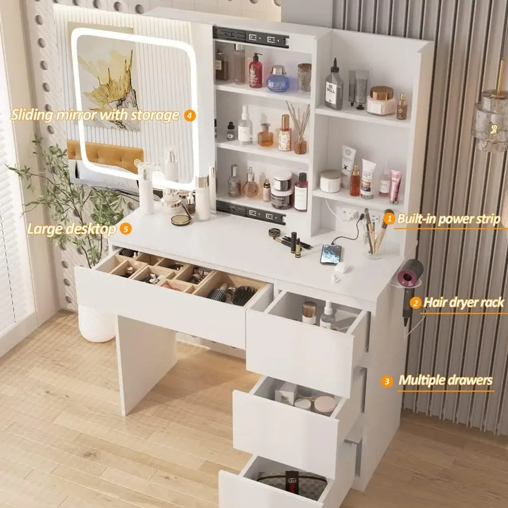 Make Up Vanity Desk with Charg - Desk Setup Charging Station reseña y precio