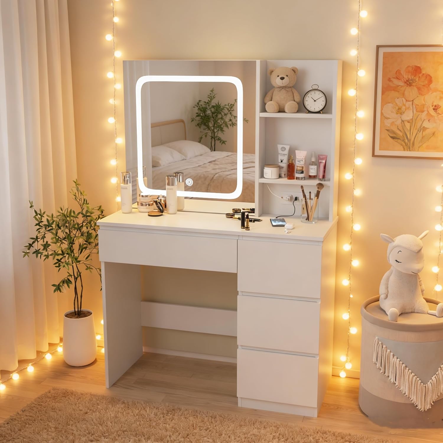Make Up Vanity Desk with Charg - Desk Setup Charging Station reseña y precio