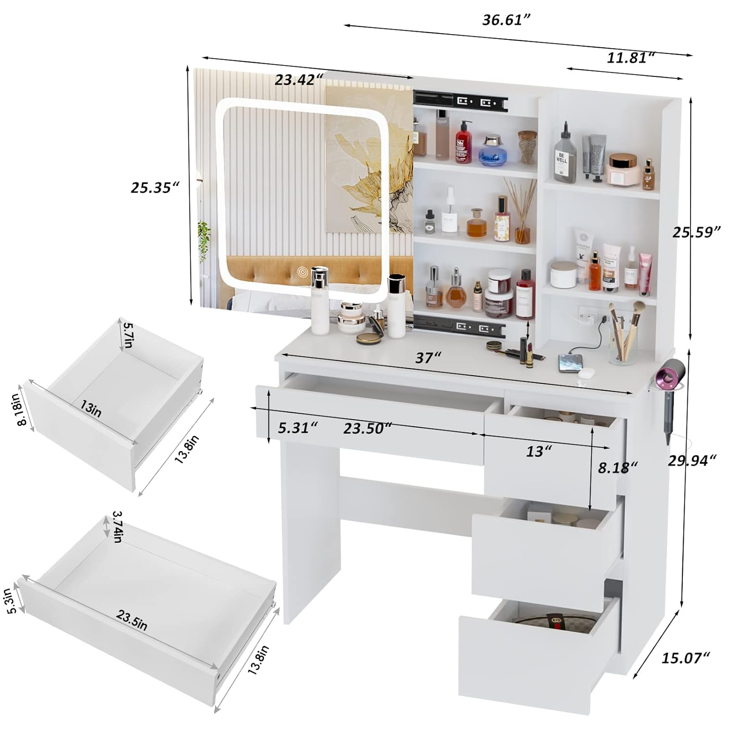 Make Up Vanity Desk with Charg - Desk Setup Charging Station reseña y precio