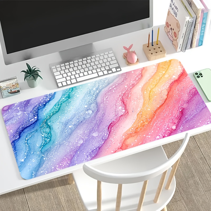 Vibrant Rainbow Glitter Marble - Desk Setup For Office reseña y precio