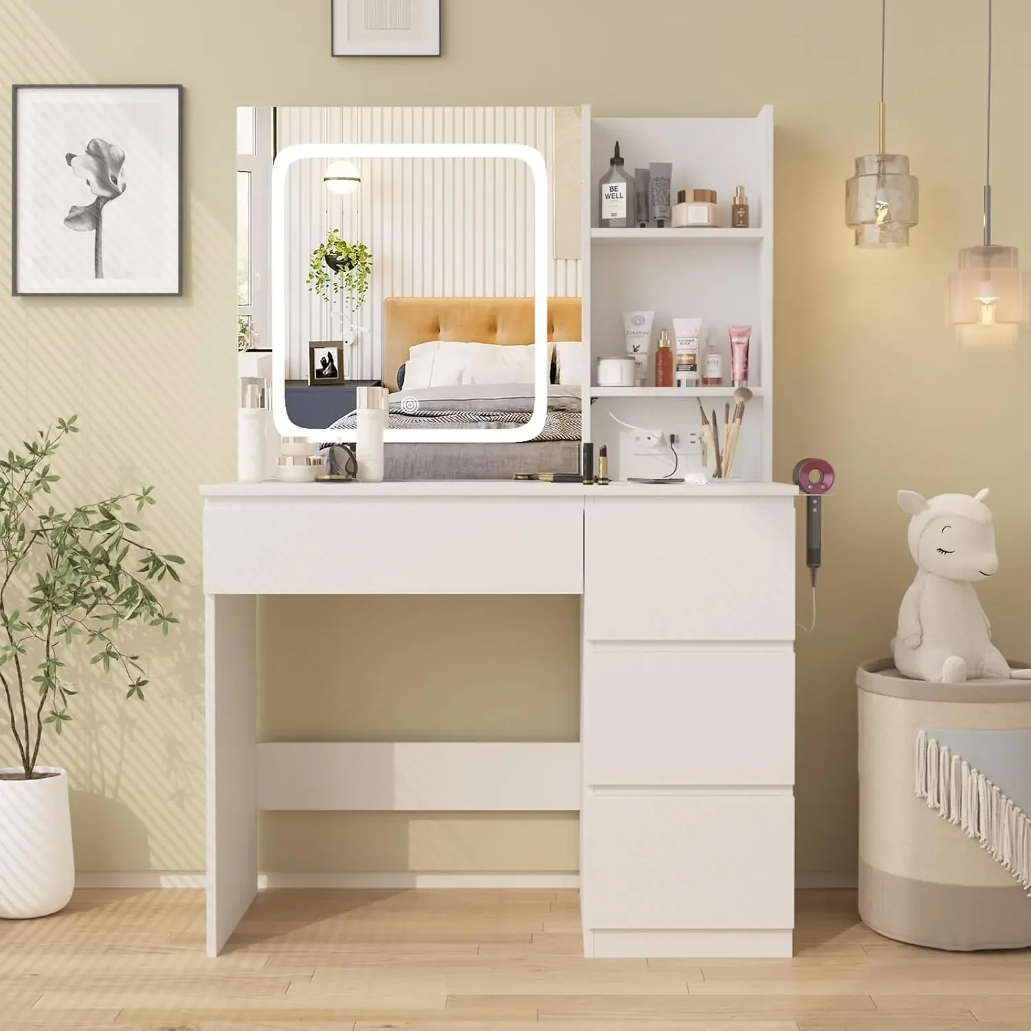 Make Up Vanity Desk with Charg - Desk Setup Charging Station reseña y precio