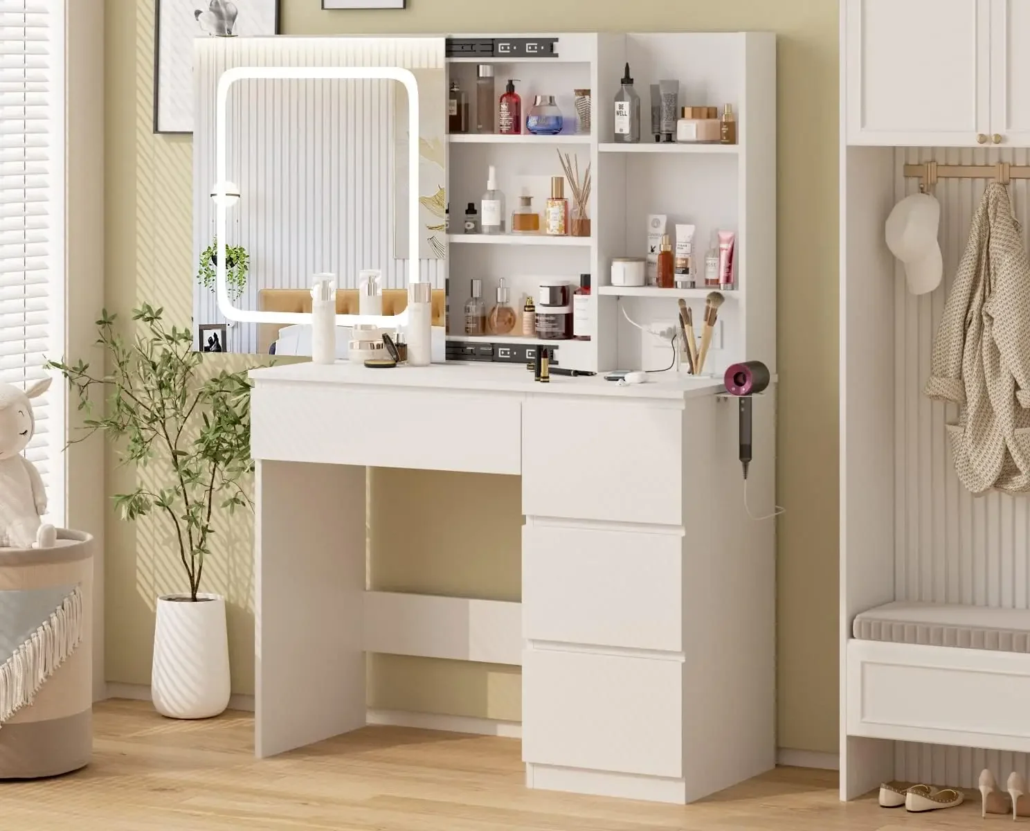 Make Up Vanity Desk with Charg - Desk Setup Charging Station reseña y precio