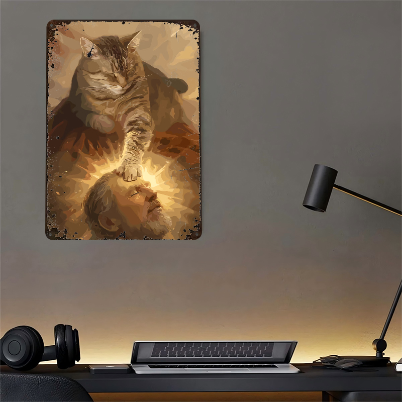 Cat Blessing a Man Tinplate Po - Desk Setup Vintage reseña y precio