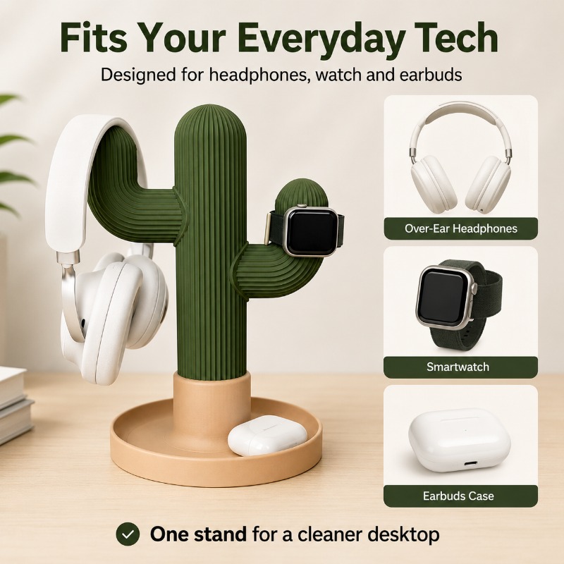 Minimalist Cactus Headset Stan - Desk Setup Organization reseña y precio